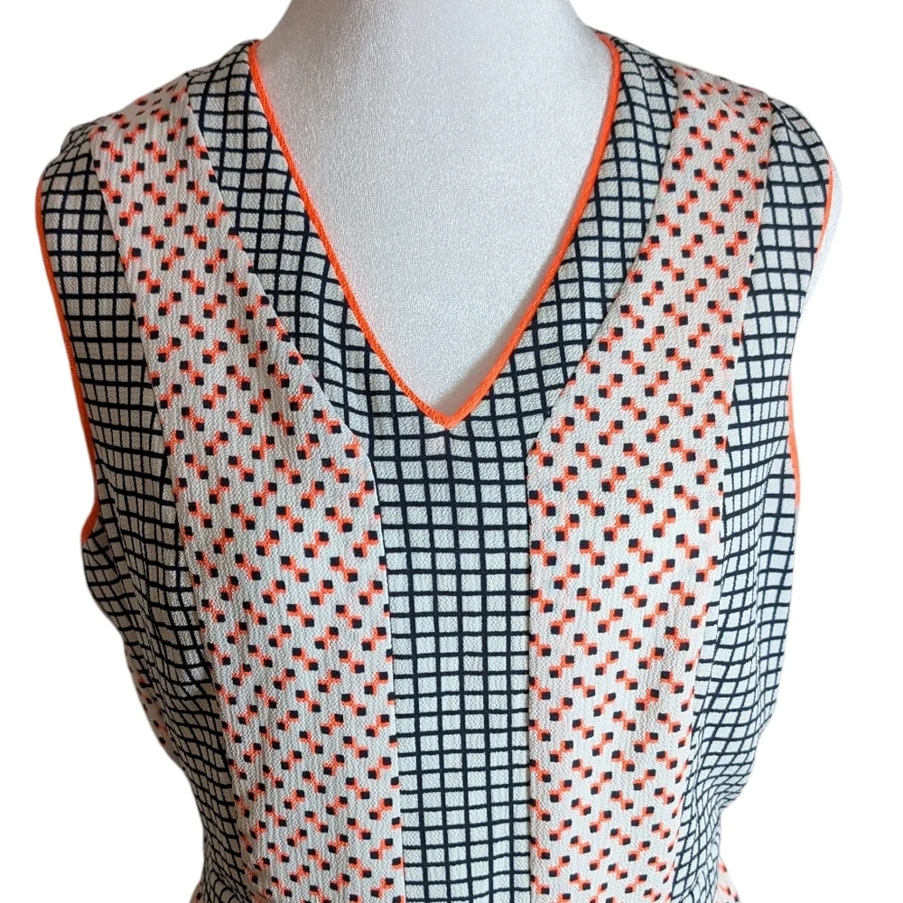 Gibson Latimer Sleeveless Coral/Black V-Neck Midi Dress Size M Geometric‎ Print